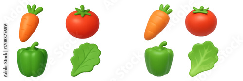 Colorful plastic toy vegetables arranged on a light background for children's playtime and education