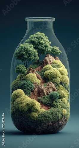 Miniature landscape in a glass bottle