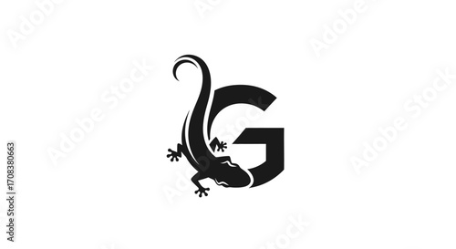 Black Gecko Silhouette with Integrated Letter "G" Design