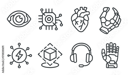 Futuristic technology icons featuring ai, robotics, and medical innovations