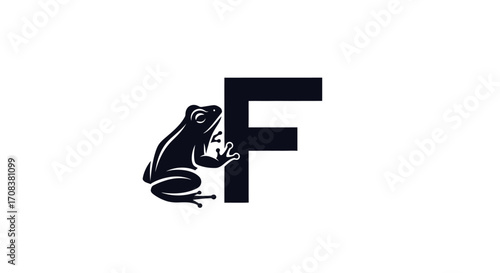 Black Frog Silhouette Leaning on Letter F