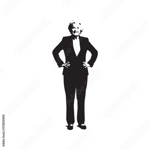 Old woman in formal clothes black and white vector illustration simple minimalist portrait design