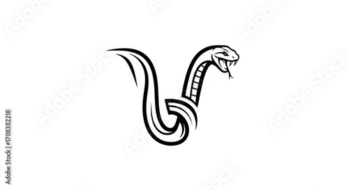 Striking Black and White Cobra Snake Illustration with Fangs