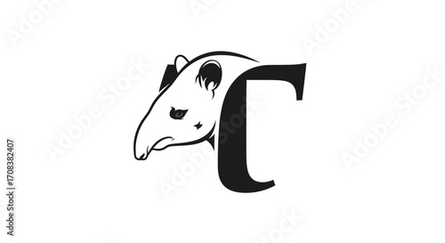 Black Tapir Head and Letter C Logo Design