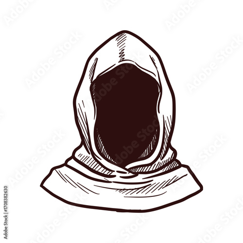 Mysterious figure in hooded cloak dark setting digital illustration fantasy atmosphere view intriguing concept. Vector illustration
