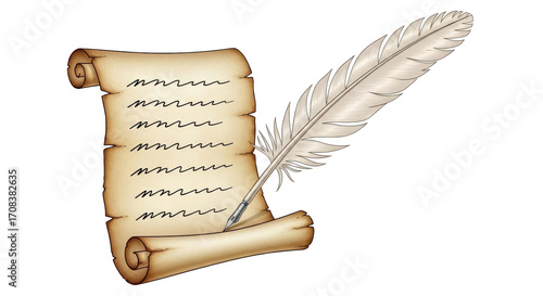 Isolated Scroll with Feather Pen
