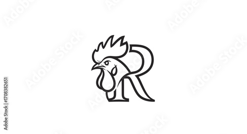 Stylized Rooster Head Integrated with Letter R Logo Design