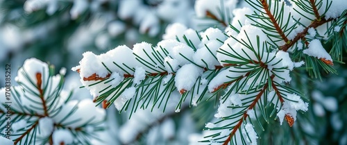 Intricate details of snow-laden pine needles and branches,  tree,  icy