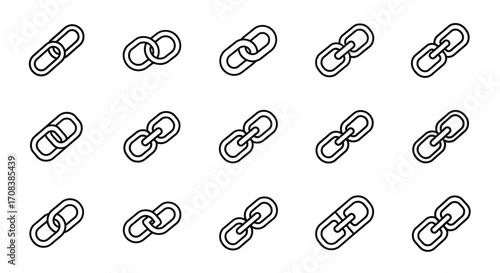 Set of hand-drawn chain link icons representing connection strength and security vector