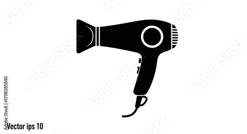 Black Silhouette Hair Dryer Icon on White Background