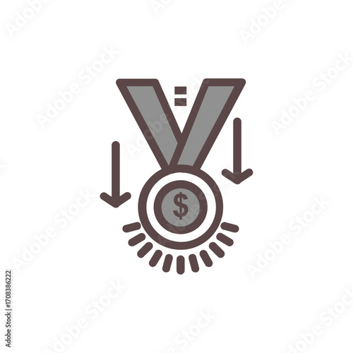 Vector icon of financial award devaluation and cost reduction