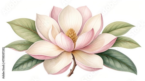 Watercolor illustration of a magnolia flower isolated on white background, perfect for wedding invitations