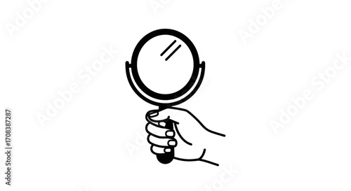 Hand Holding Round Mirror with Reflection Lines