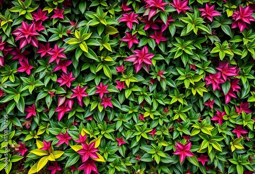 Lush vibrant green foliage creates a dense, textured wall background, natural, illustration
