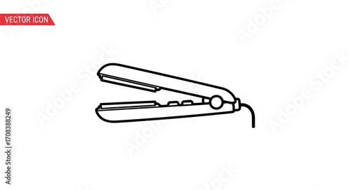 Open Hair Straightener Outline Icon with Cord and Ceramic Plates
