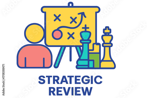 Strategy session with chess pieces and planning board illustration strategic review board