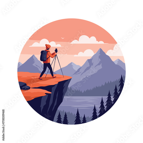Adventure photography mountain range landscape art scenic view outdoor environment nature concept. Vector illustration