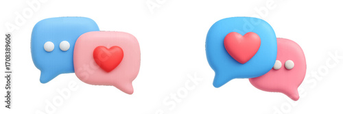 Colorful chat bubbles with hearts representing communication and connection in a digital age of friendships