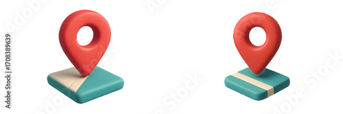 3D model of colorful location markers displayed on a geometric base for digital mapping applications