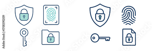 Modern security symbols representing digital safety and privacy through various authentication methods