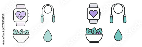 Health and fitness icons represent active lifestyle choices and wellness activities