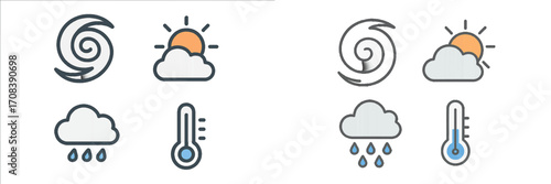 Understanding weather symbols for various conditions including sun, rain, and storms during different times of the year