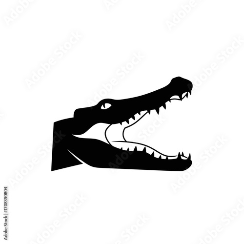 Silhouette of an Alligator Head with Open Mouth and Sharp Teeth