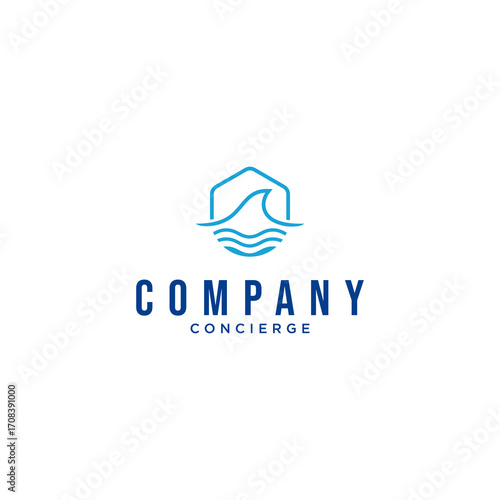 Home wave beach ocean water logo design vector