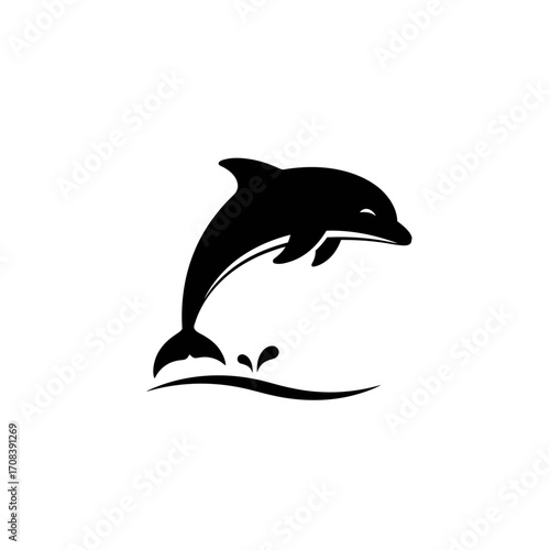 Black Silhouette of a Jumping Dolphin