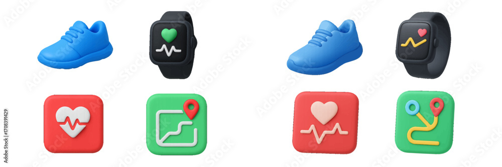 Obraz premium Blue sneakers and smartwatch icons represent fitness and health tracking in a modern digital lifestyle