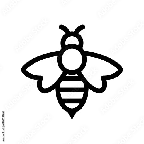 Stylized Black and White Bee Icon Illustration