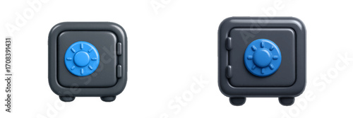 Modern security safes with blue dials ready for storage of valuables in a secure environment