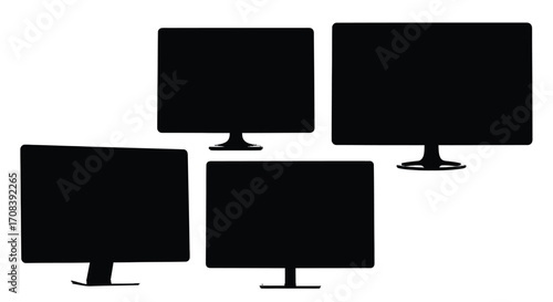 Multiple flat screen computer monitors displaying black screens on stands vector