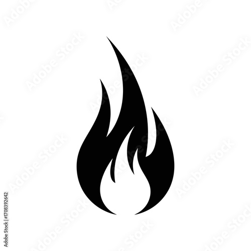 Black Flame Icon with Dynamic, Upward-Pointing Flames