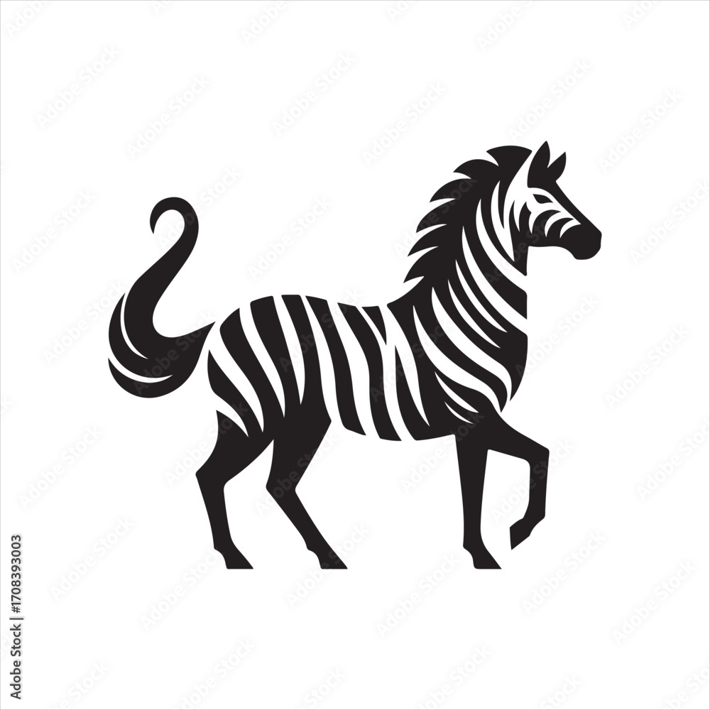Fototapeta premium Zebra vector silhouette line art logo design concept illustration 