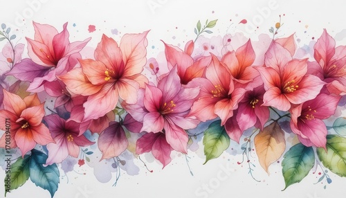 Hand Painted Bougainvillea  Delicate Watercolor Wash, White Background