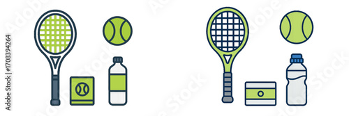 Tennis equipment and hydration necessities for players during practice and matches