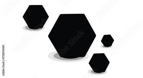 Abstract geometric hexagons dark objects suspended in space with subtle shadows minimalist design vector