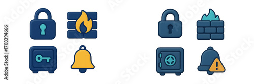 Colorful icons representing security features for digital and physical safety measures in a modern design