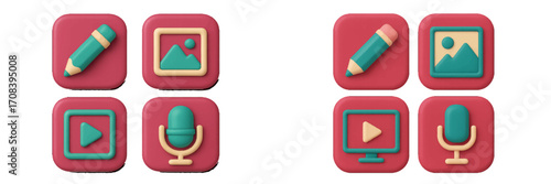 Colorful icons representing various multimedia activities including drawing, photography, and audio recording in a modern design aesthetic
