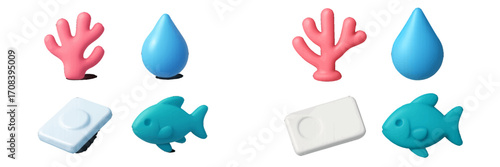Colorful modeling clay shapes representing underwater elements, including coral and fish, designed for creative play and learning