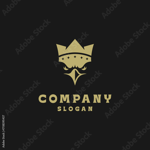 Eagle head with crown gold bold mascot illustration vector logo design