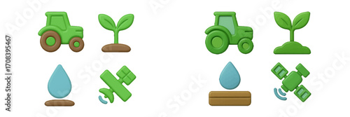 Green agriculture icons representing sustainable farming methods and technology in modern agriculture