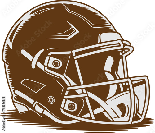 Detailed American Football Helmet Illustration with Protective Gear and Brown Tones