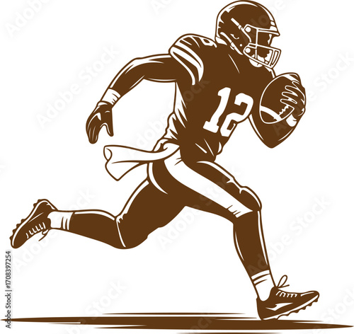 Dynamic vector illustration of an American football player running with the ball in an action pose