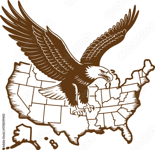 Majestic Eagle Soaring Over a United States Map Illustration