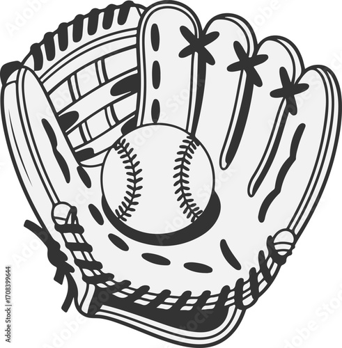 Vector graphic of a classic baseball and leather glove for sports equipment design illustration