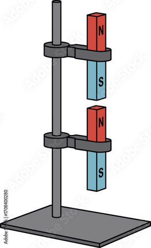 Magnet setup illustration, bar magnets, north and south poles, magnetic force, attraction and repulsion, physics diagram, educational graphic, science experiment