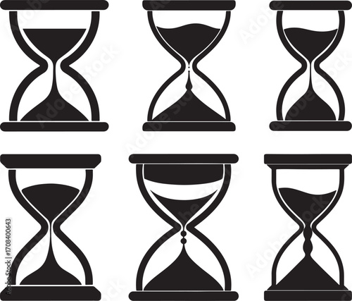 set of hourglass silhouette, vector and illustration, black and white