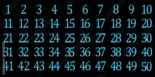 Illustration of Numbers 1–50 Modern Cyan Effect